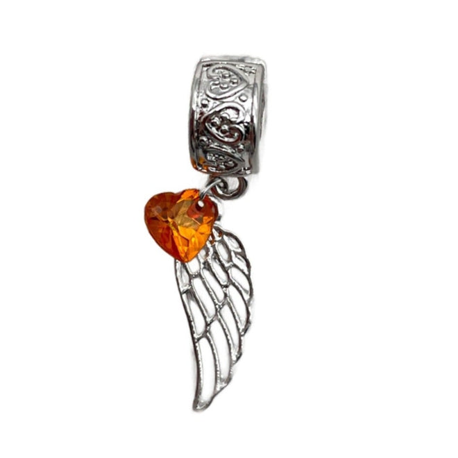 "Angel Wing" with Orange gem Clip-on Charm