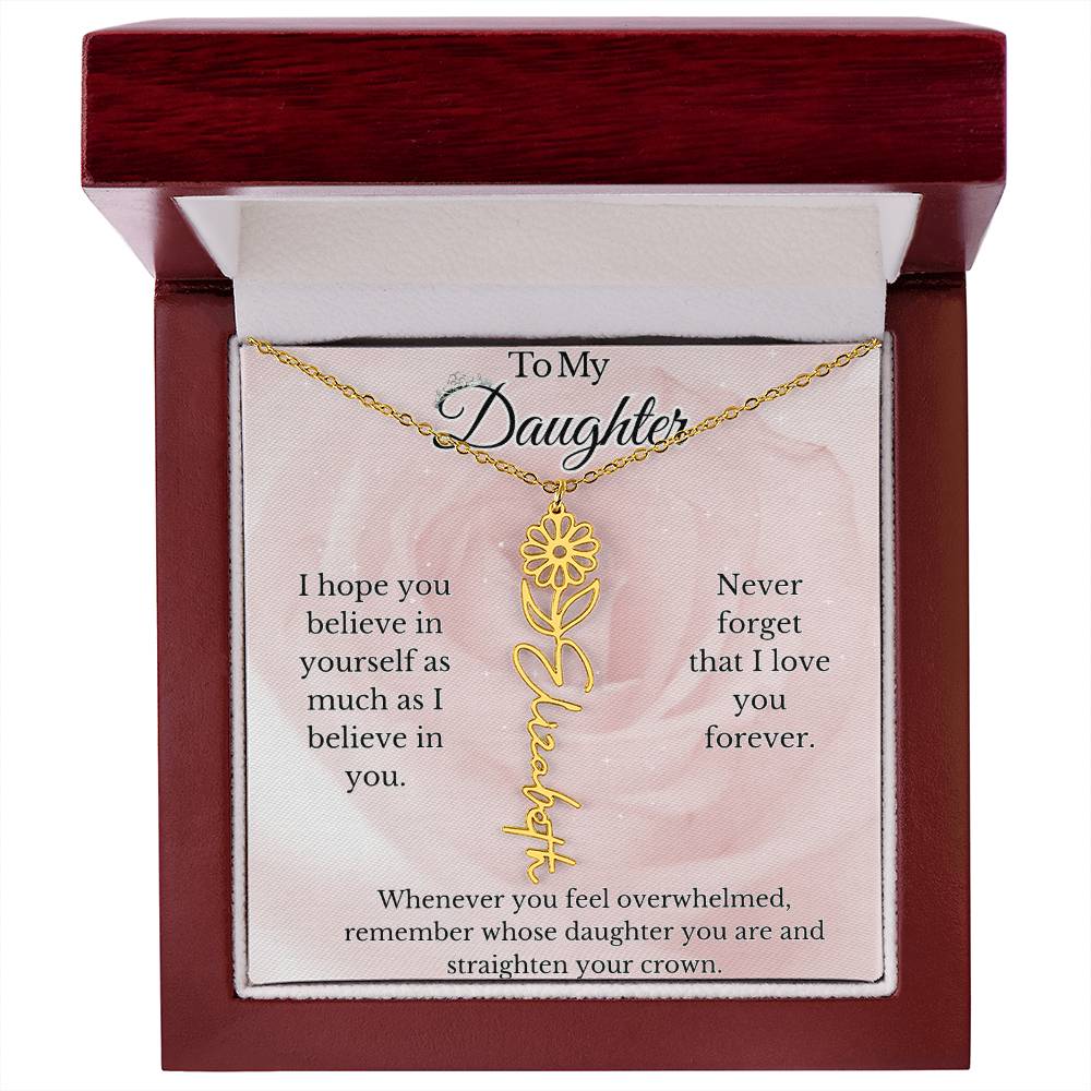 To My Daughter Birth Flower Name Necklace