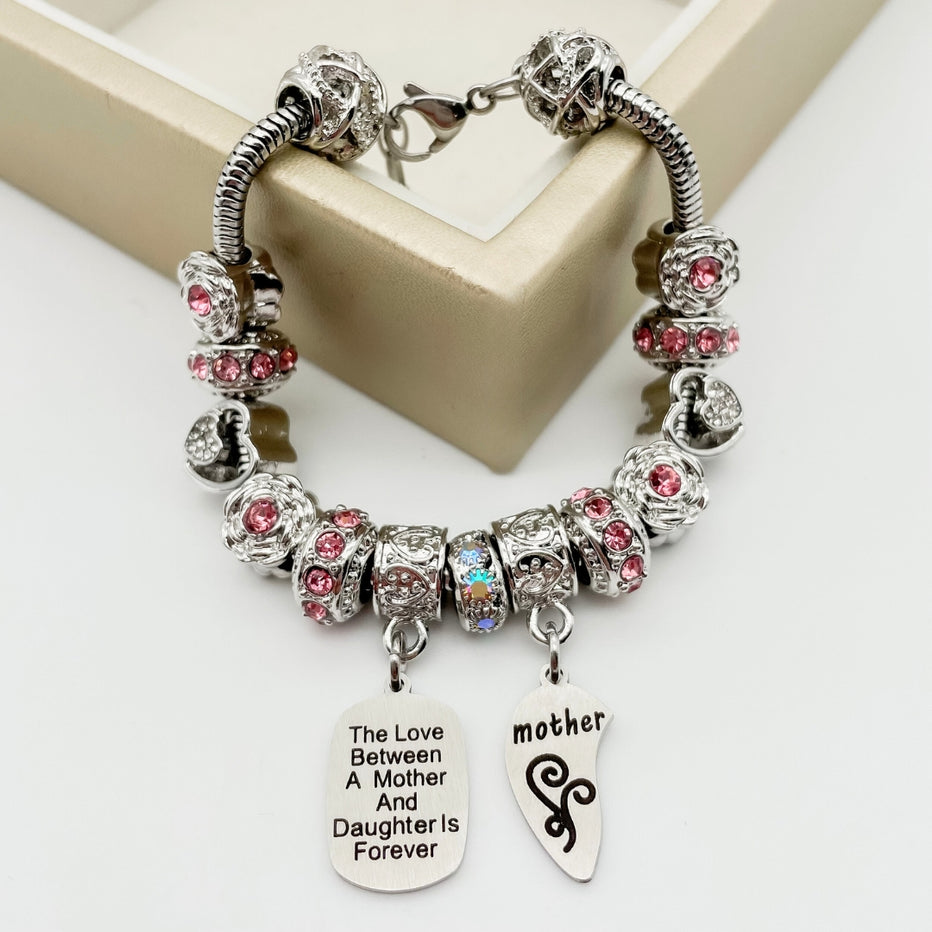 Bella Perlina Charm Bracelet with Black and White Beads and Silver