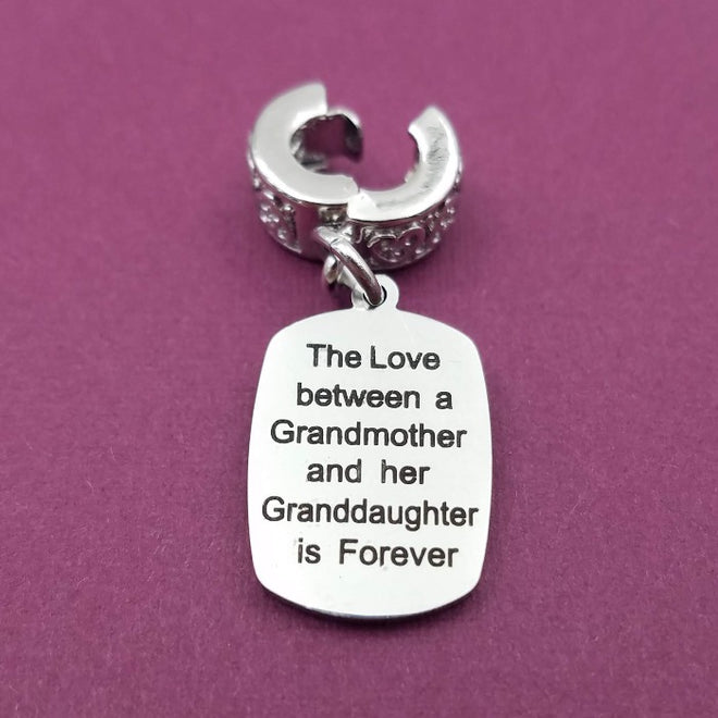 "Grandmother Granddaughter" Quote Clip-on Charm