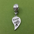 "Sister" Right Half Heart Clip-on Charm