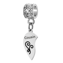 "Cousin" Left Half Heart Clip-on Charm